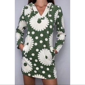 Boden White Green Floral Beach Towel Hoodie Dress